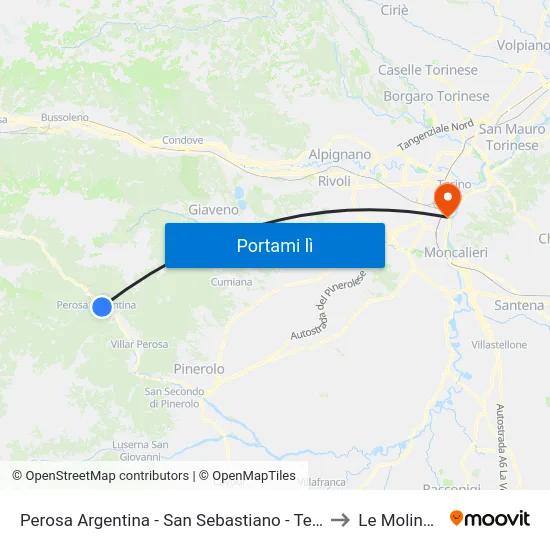 Perosa Argentina - San Sebastiano - Terminal to Le Molinette map