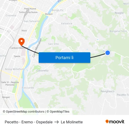 Pecetto - Eremo - Ospedale to Le Molinette map