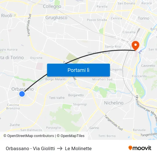 Orbassano - Via Giolitti to Le Molinette map