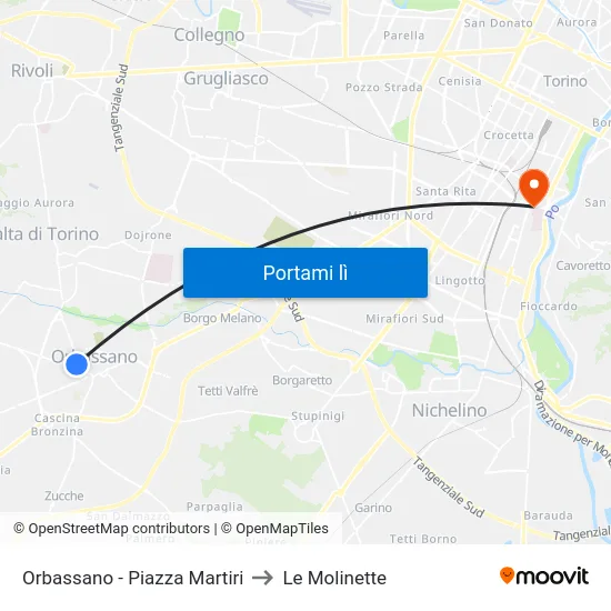 Orbassano - Piazza Martiri to Le Molinette map