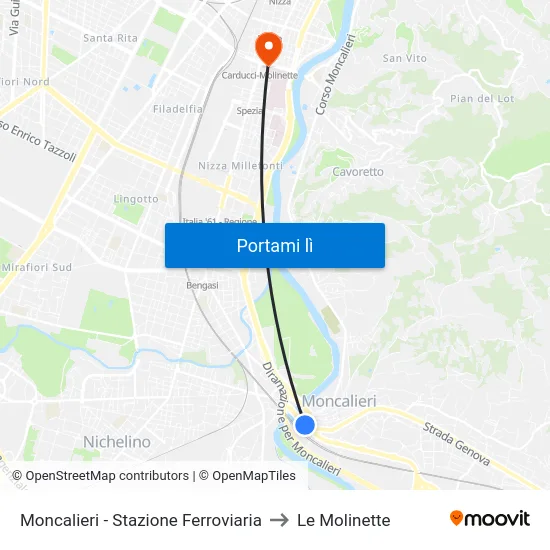 Moncalieri - Stazione Ferroviaria to Le Molinette map