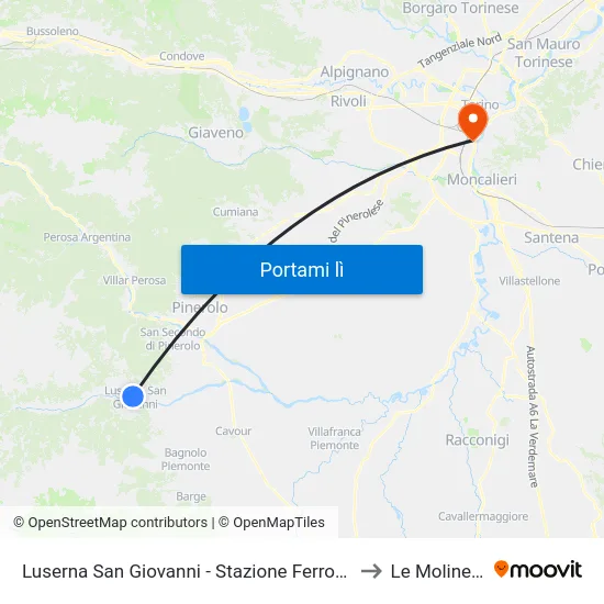 Luserna San Giovanni - Stazione Ferroviaria to Le Molinette map