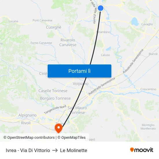 Ivrea - Via Di Vittorio to Le Molinette map