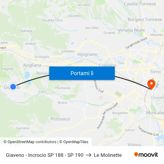 Giaveno - Incrocio SP 188 - SP 190 to Le Molinette map