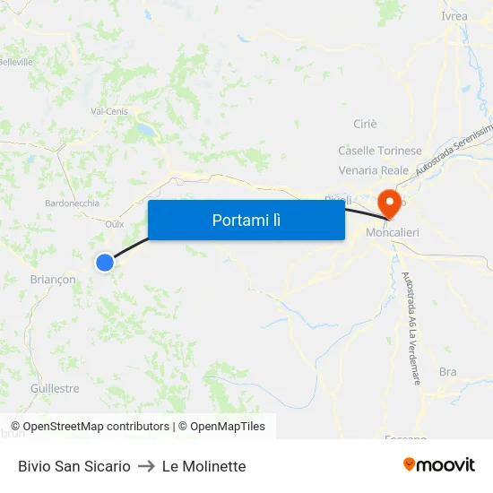 Bivio San Sicario to Le Molinette map