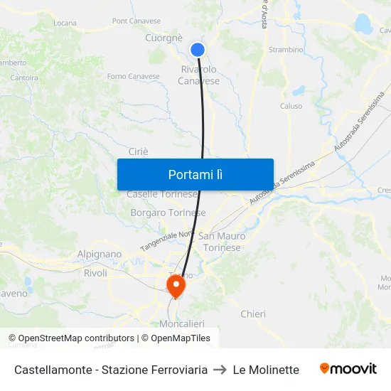 Castellamonte - Stazione Ferroviaria to Le Molinette map