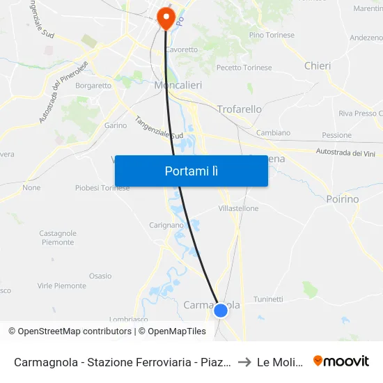 Carmagnola - Stazione Ferroviaria - Piazza XXX Aprile to Le Molinette map
