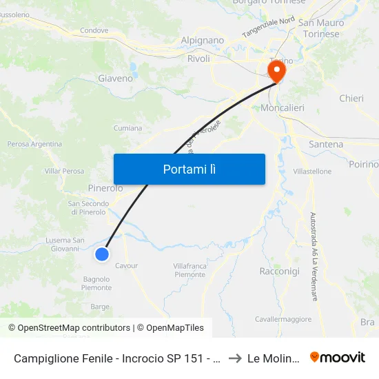 Campiglione Fenile - Incrocio SP 151 - SP 153 to Le Molinette map