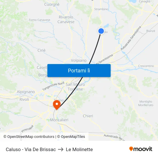 Caluso - Via De Brissac to Le Molinette map