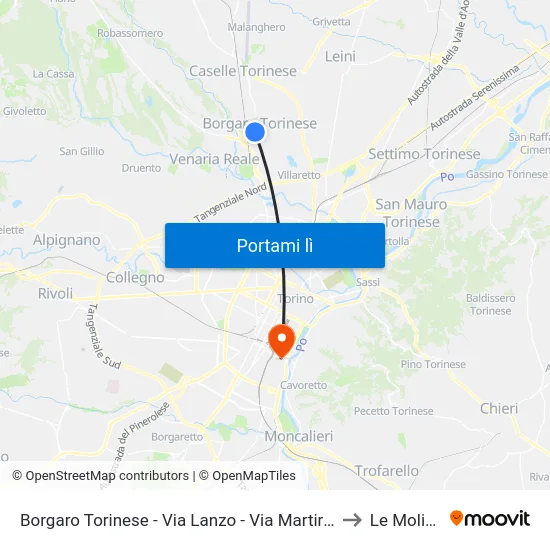 Borgaro Torinese - Via Lanzo - Via Martiri Della Liberta' to Le Molinette map