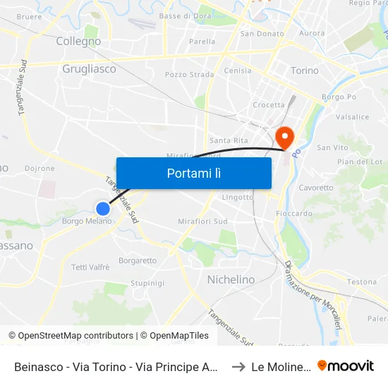 Beinasco - Via Torino - Via Principe Amedeo to Le Molinette map
