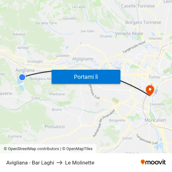 Avigliana - Bar Laghi to Le Molinette map