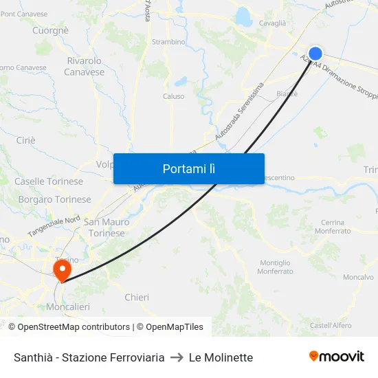 Santhià - Stazione Ferroviaria to Le Molinette map
