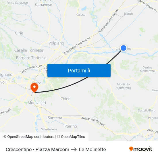 Crescentino - Piazza Marconi to Le Molinette map