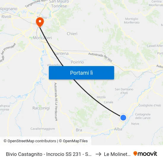 Bivio Castagnito - Incrocio SS 231 - SP 3 to Le Molinette map