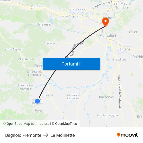 Bagnolo Piemonte to Le Molinette map