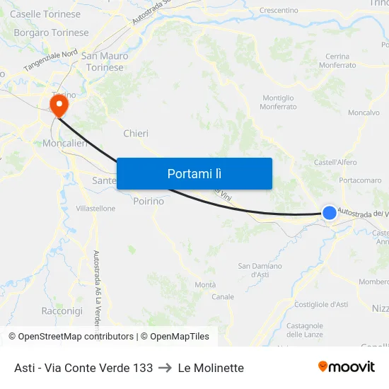 Asti - Via Conte Verde 133 to Le Molinette map