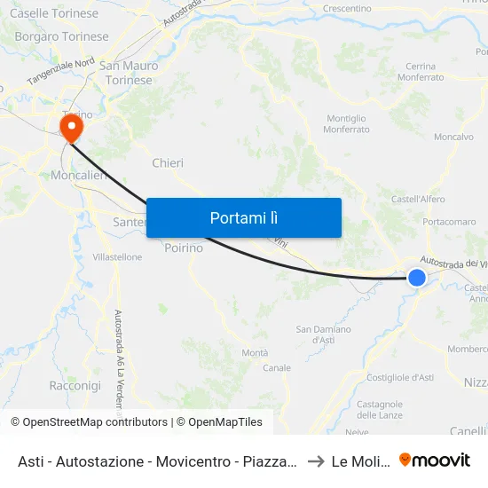 Asti - Autostazione - Movicentro - Piazzale Medaglie D'Oro to Le Molinette map