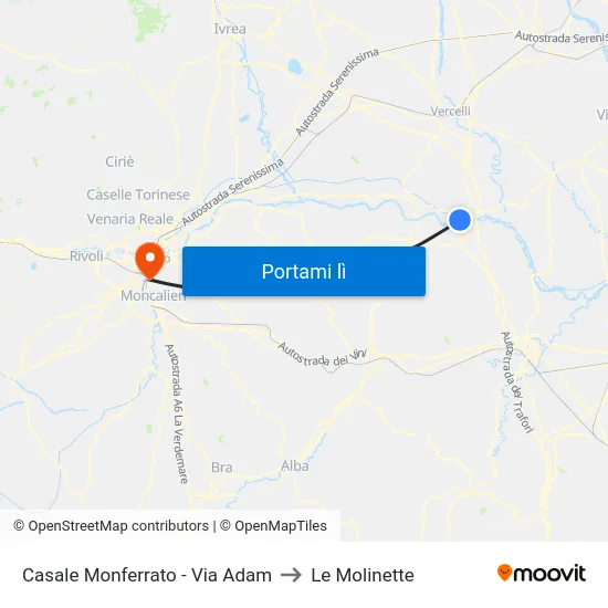 Casale Monferrato - Via Adam to Le Molinette map
