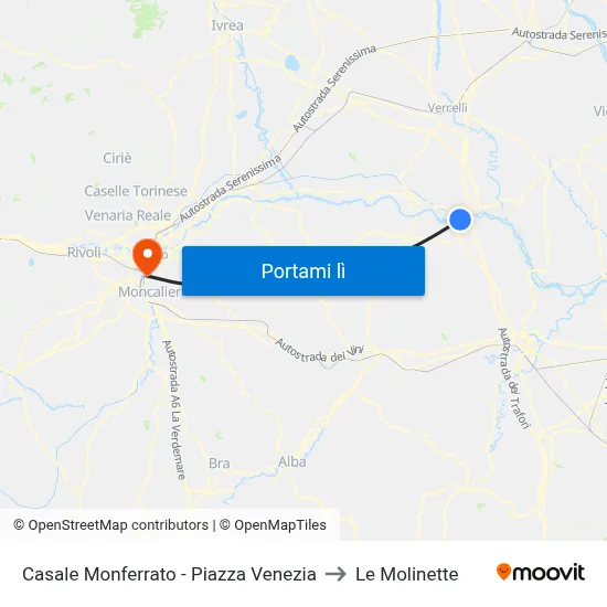 Casale Monferrato - Piazza Venezia to Le Molinette map