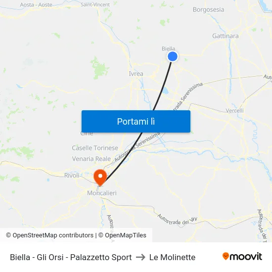 Biella - Gli Orsi - Palazzetto Sport to Le Molinette map