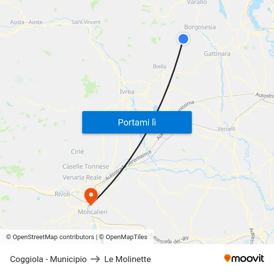 Coggiola - Municipio to Le Molinette map