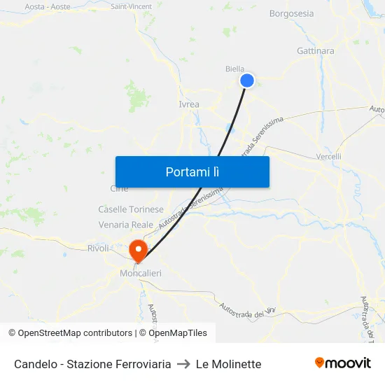 Candelo - Stazione Ferroviaria to Le Molinette map