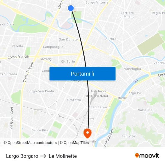 Largo Borgaro to Le Molinette map