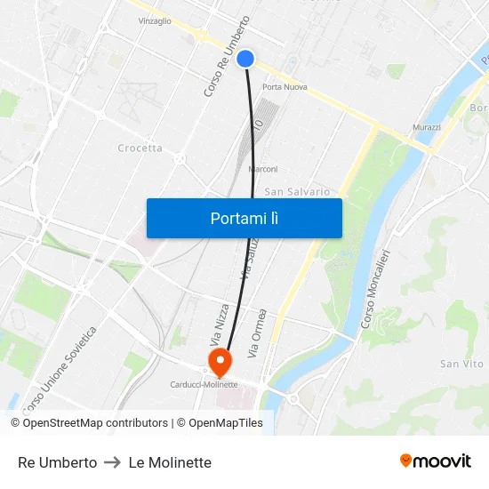 Re Umberto to Le Molinette map
