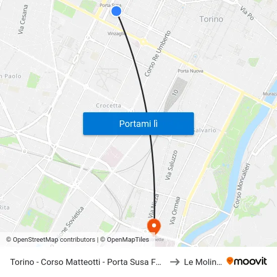 Torino - Corso Matteotti - Porta Susa FS Capolinea to Le Molinette map