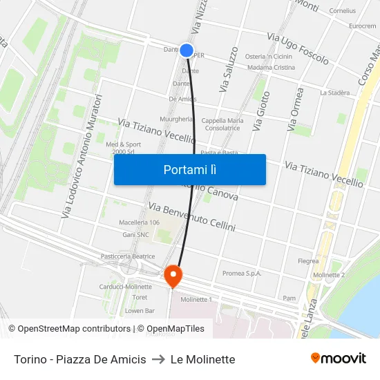 Torino - Piazza De Amicis to Le Molinette map