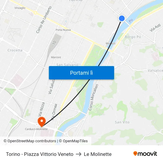 Torino - Piazza Vittorio Veneto to Le Molinette map