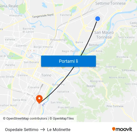 Ospedale Settimo to Le Molinette map