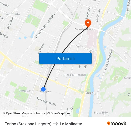 Torino (Stazione Lingotto) to Le Molinette map