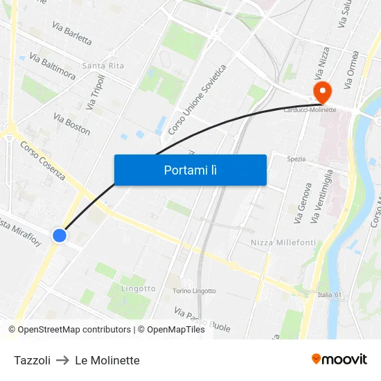 Tazzoli to Le Molinette map
