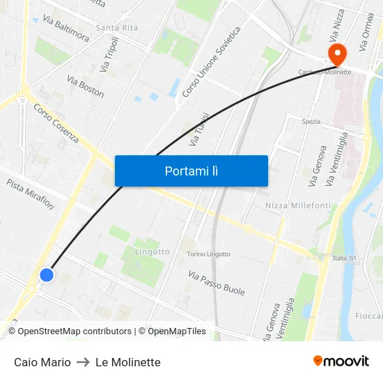 Caio Mario to Le Molinette map