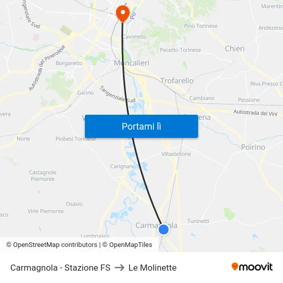 Carmagnola - Stazione FS to Le Molinette map