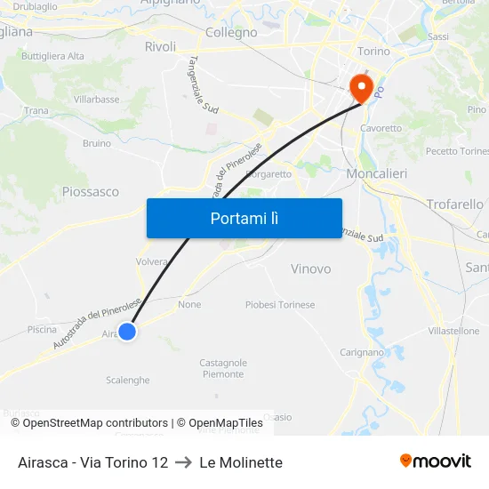 Airasca - Via Torino  12 to Le Molinette map