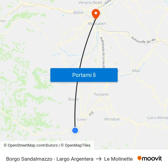 Borgo Sandalmazzo - Largo Argentera to Le Molinette map