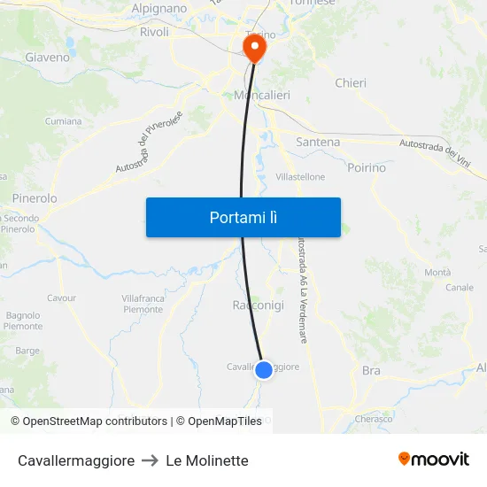 Cavallermaggiore to Le Molinette map