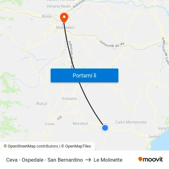 Ceva - Ospedale - San Bernardino to Le Molinette map