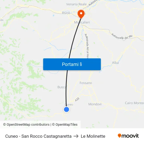Cuneo - San Rocco Castagnaretta to Le Molinette map