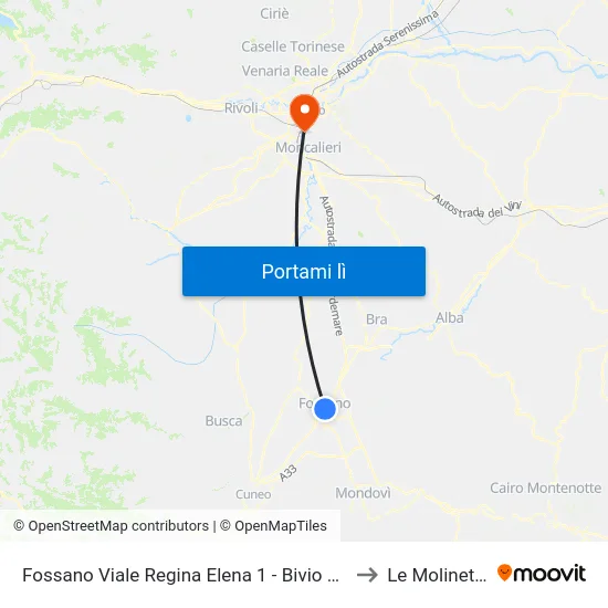 Fossano  Viale Regina Elena  1 - Bivio Bra to Le Molinette map
