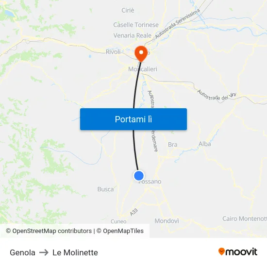 Genola to Le Molinette map