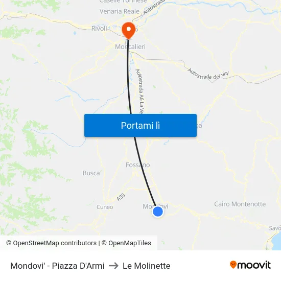 Mondovi' - Piazza D'Armi to Le Molinette map