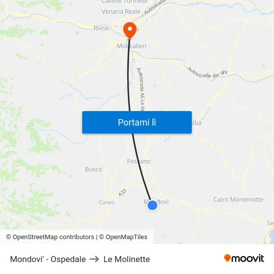 Mondovi' - Ospedale to Le Molinette map