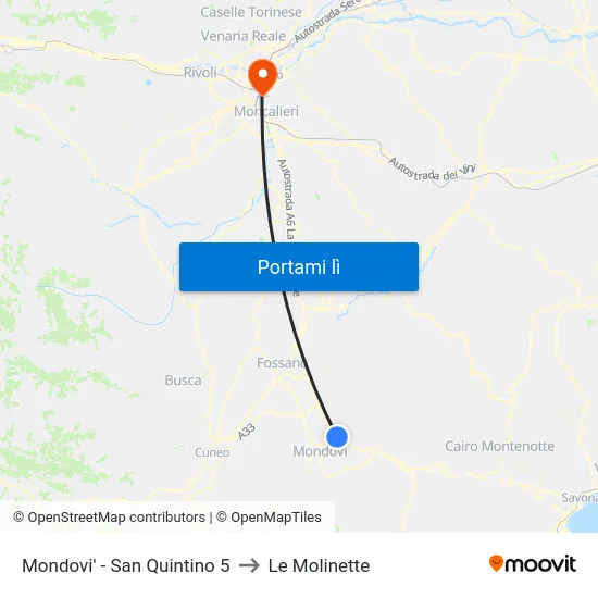 Mondovi' - San Quintino  5 to Le Molinette map