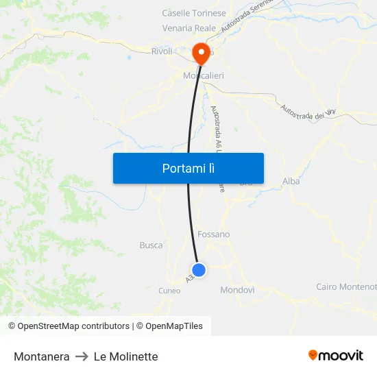 Montanera to Le Molinette map