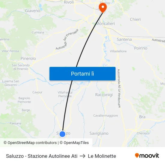 Saluzzo - Stazione Autolinee Ati to Le Molinette map
