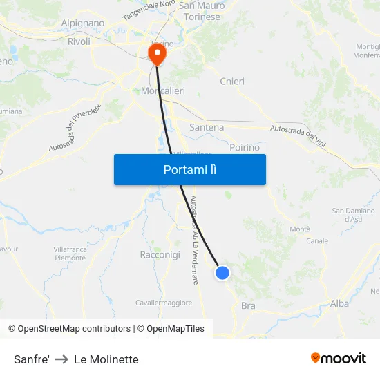 Sanfre' to Le Molinette map